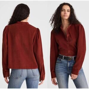 Madewell | NWT Puff-Sleeve Button-Up Shirt Deep Redwood Red | Sz M